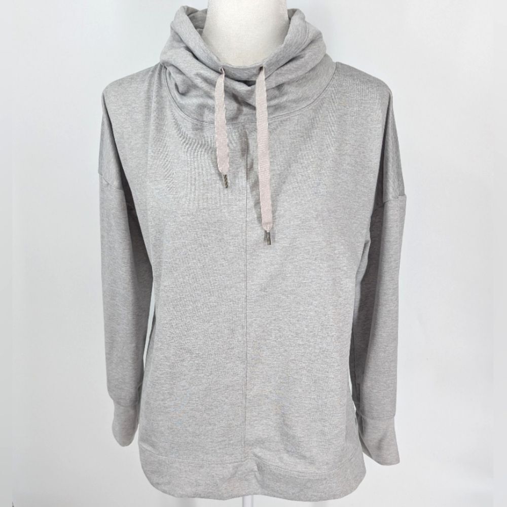 Apana Yoga Gray Cowl Neck Long Sleeve Relaxed Fit Drawstring Sweatshirt Medium